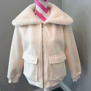 Marc New York Andrew Marc Ivory Wool Blend Faux Fur Collar Bomber Jacket Size S